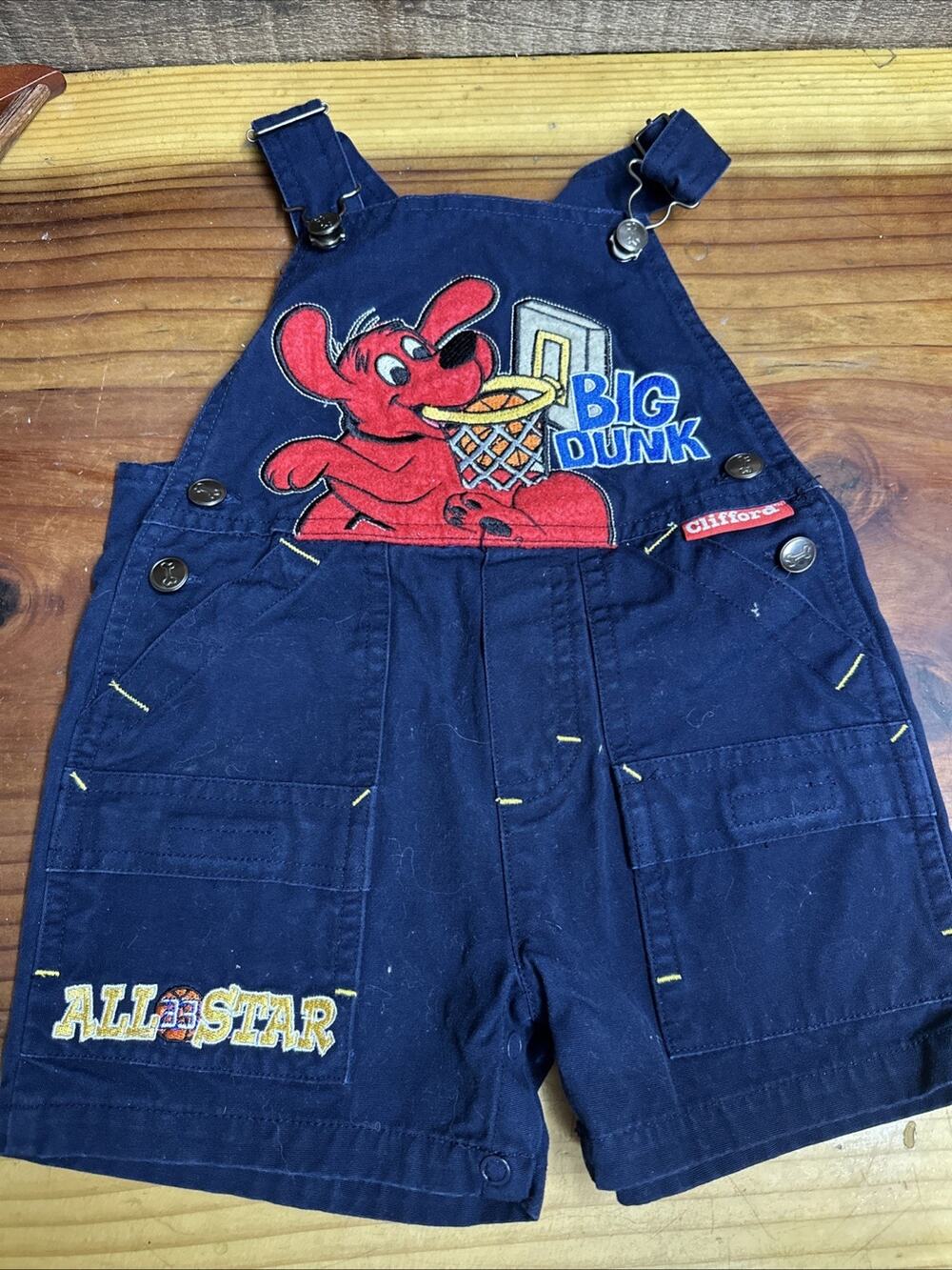 Clifford The Big Red Dog Basketball Vintage Short Overalls Navy 24 Months